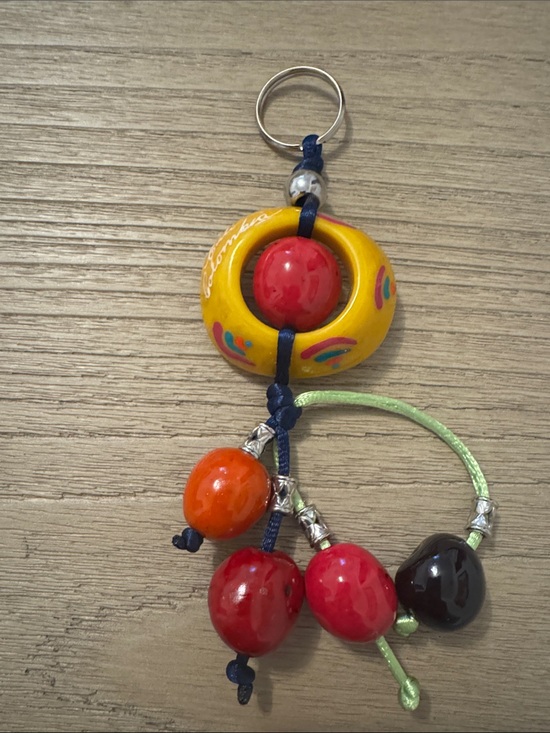 None Accessories - Yellow and Red Beaded Keychain with Multicolor Accents from Cali Colombia 🇨🇴
